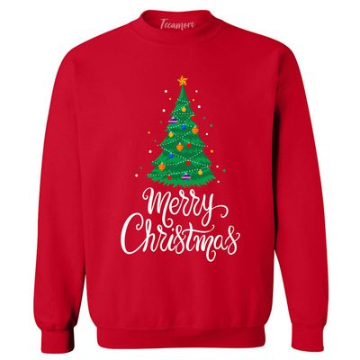 TEEAMORE Merry Christmas Shirt Santa Christmas Tree Women Men Sweatshirt Gifts