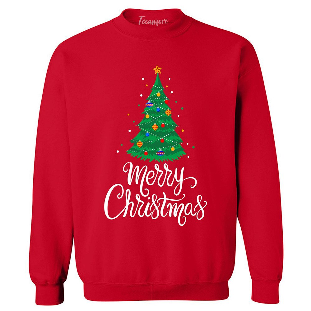 TEEAMORE Merry Christmas Shirt Santa Christmas Tree Women Men Sweatshirt Gifts