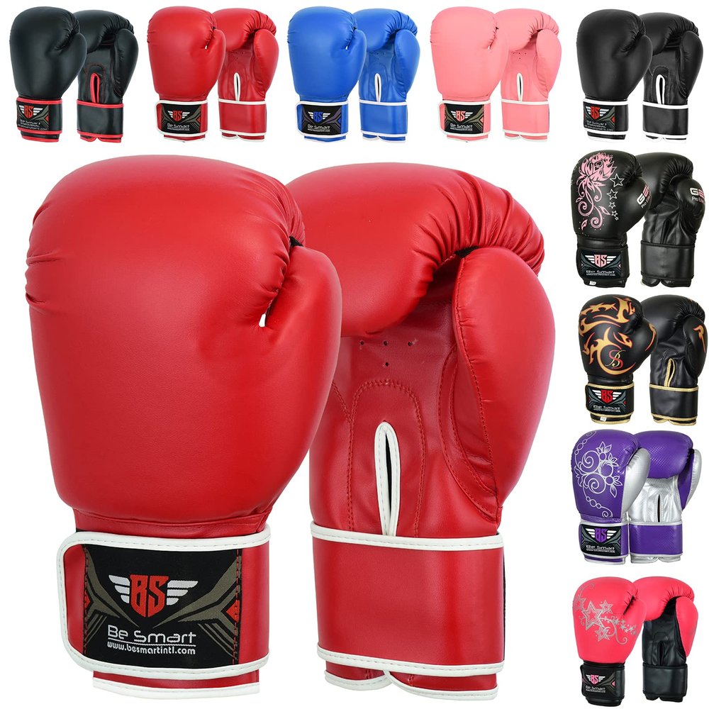 Be Smart Kids Boxing Gloves 4-12 Years 4oz 6oz Training Gloves for Children Sparring Youth Boxing Gloves Junior Training Mitts Punch PU Leather MMA Muay Thai Kick Boxing (Red Plain/White, 6 Oz)