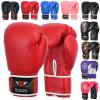Be Smart Kids Boxing Gloves 4-12 Years 4oz 6oz Training Gloves for Children Sparring Youth Boxing Gloves Junior Training Mitts Punch PU Leather MMA Muay Thai Kick Boxing (Red Plain/White, 6 Oz) view 1