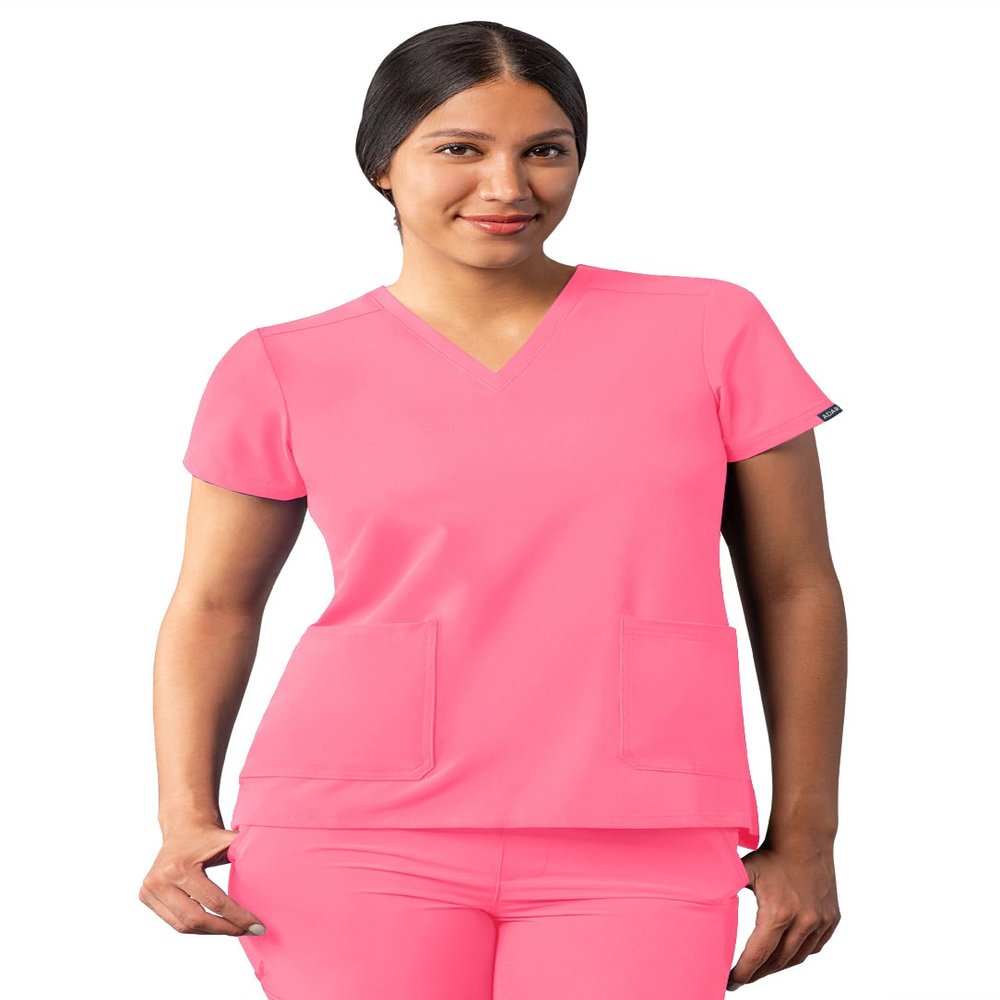 Adar Uniforms Addition Scrubs for Women - Modern V-Neck Top - A6008 - Azalea Pink - XS