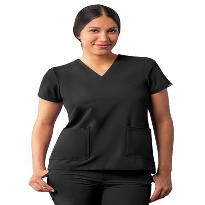 Adar Uniforms Addition Scrubs for Women - Modern V-Neck Top - A6008 - Black - 2X