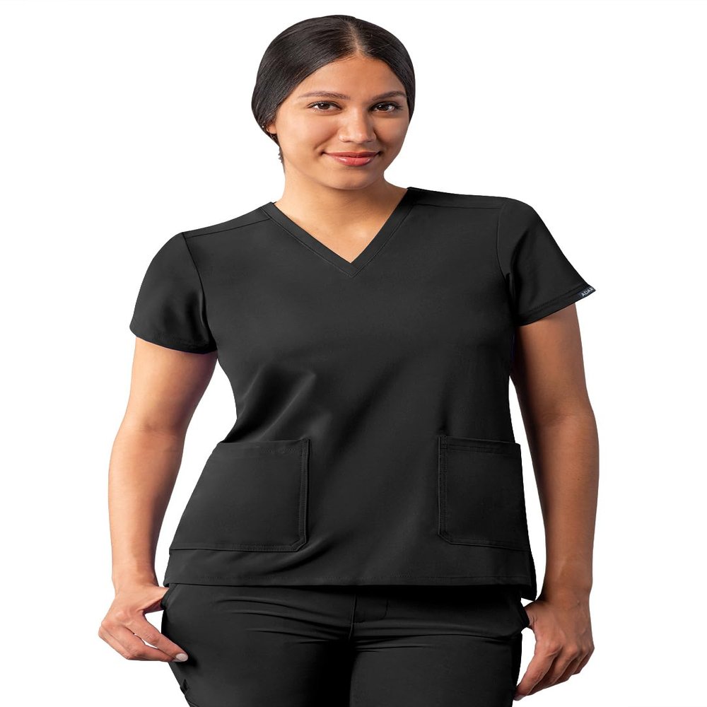 Adar Uniforms Addition Scrubs for Women - Modern V-Neck Top - A6008 - Black - 2X
