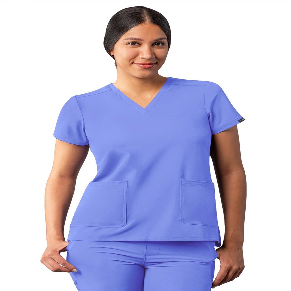Adar Uniforms Addition Scrubs for Women - Modern V-Neck Top - A6008 - Ceil Blue - S
