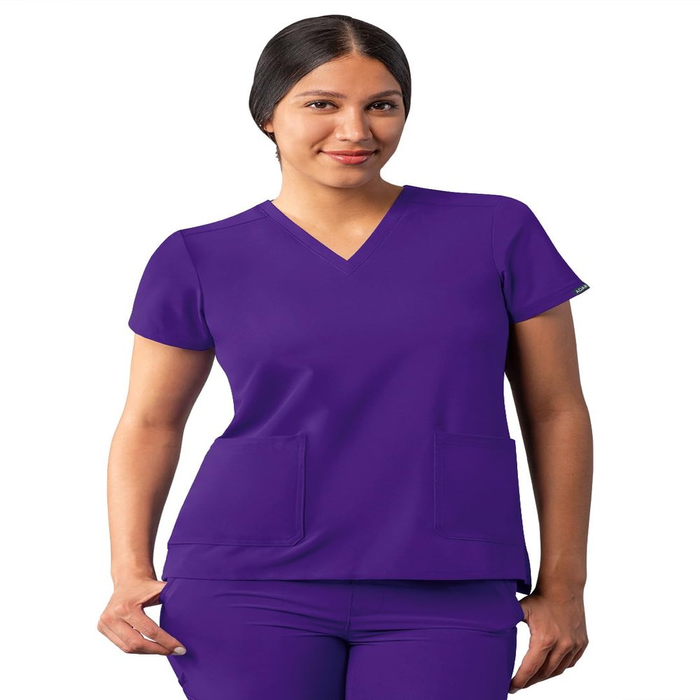 Adar Uniforms Addition Scrubs for Women - Modern V-Neck Top - A6008 - Grape - XXS