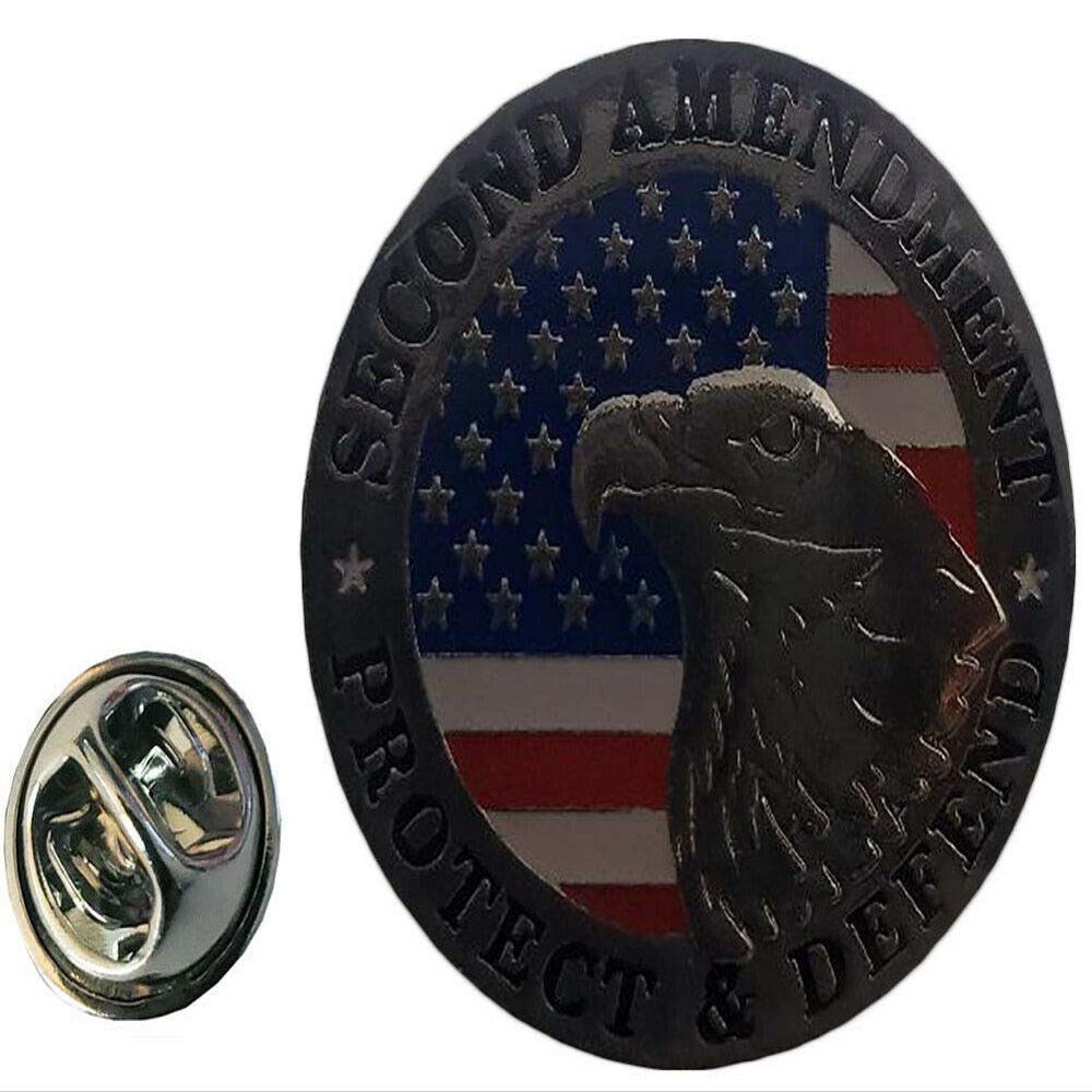 2A 2nd Second Amendment Protect & Defend USA Eagle Circle Hat Cap Lapel Pin