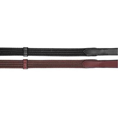 Grewal Equestrian 5/8" Web Reins with Leather Stoppers (Havana)