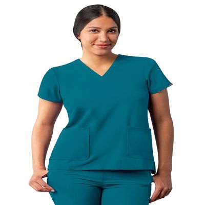Adar Uniforms Addition Scrubs for Women - Modern V-Neck Top - A6008 - Caribbean Blue - L