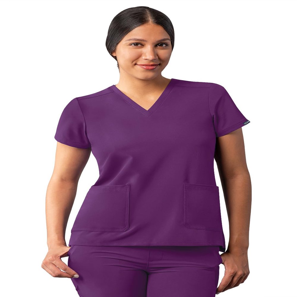 Adar Uniforms Addition Scrubs for Women - Modern V-Neck Top - A6008 - Eggplant - 2X