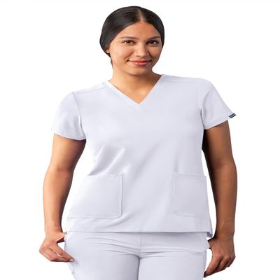 Adar Uniforms Addition Scrubs for Women - Modern V-Neck Top - A6008 - White - XL