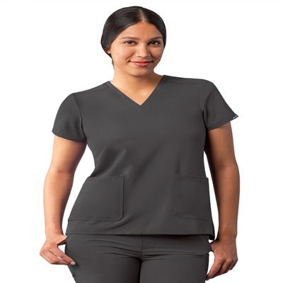 Adar Uniforms Addition Scrubs for Women - Modern V-Neck Top - A6008 - Pewter - XS