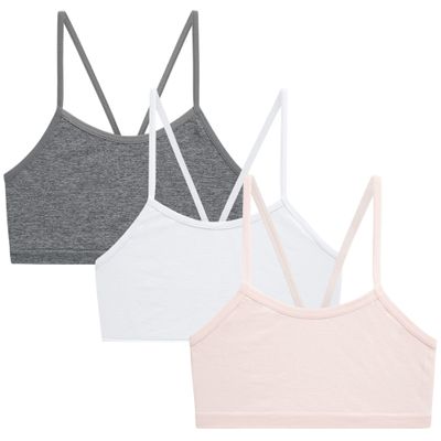 Rene Rofe Girls Training Bra - 3 Pack Stretch Cami Bralette - Spaghetti Strap Starter Bras for Girls, Size 14, Heather Grey/White/Blush