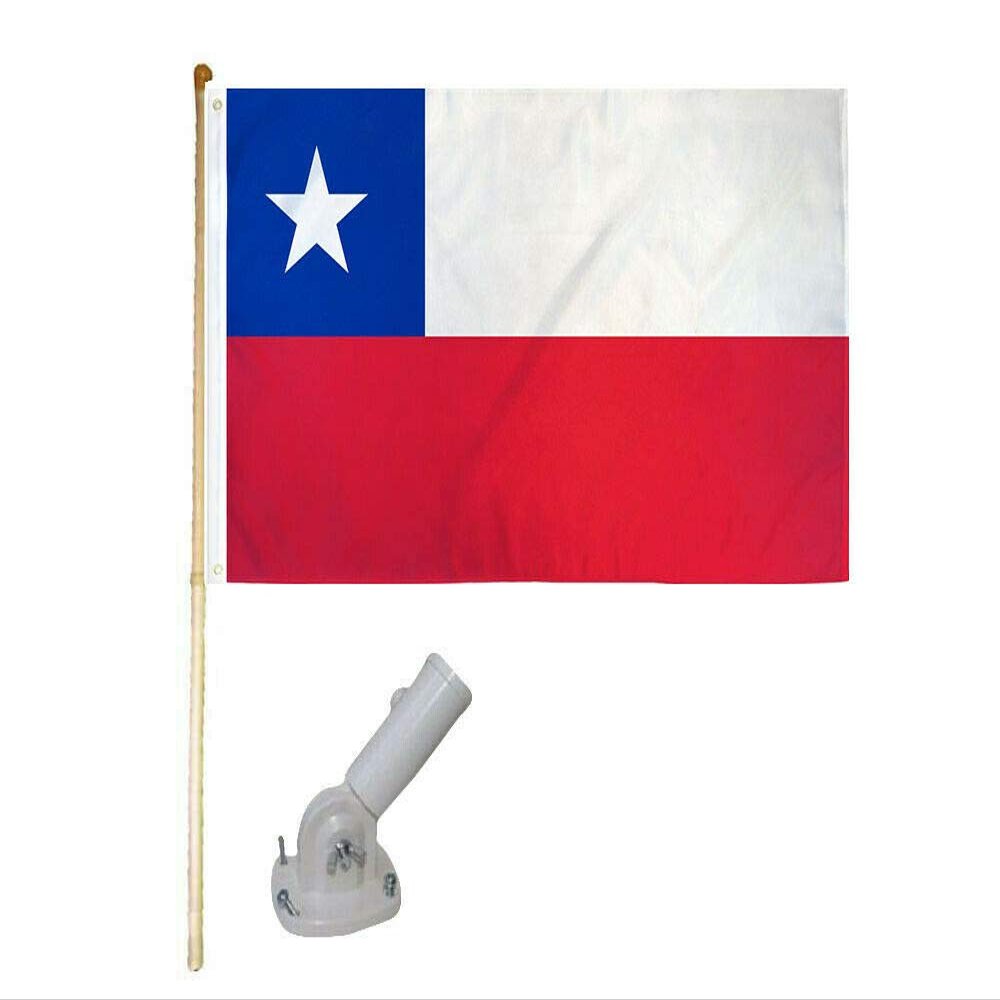 5' Wooden Flag Pole Kit W/Nylon White Bracket 3x5 Chile Country Polyester Flag