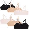 Rene Rofe Girls' Training Bra - 6 Pack 4-Way Stretch Spaghetti Strap Unpadded Bralette Starter Bras for Girls (7-14), Size 14, Black/Nude/Blush view 1