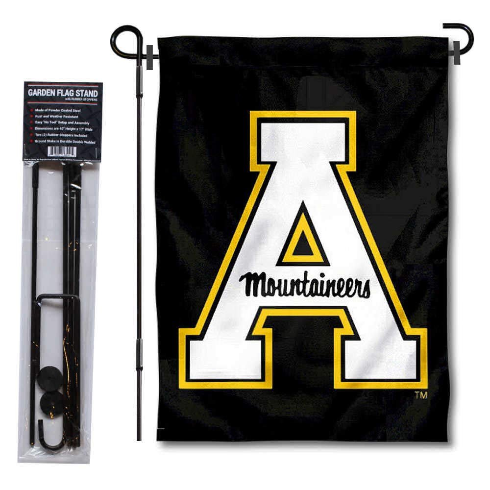 Appalachian State Mountaineers Black Garden Flag with Pole Stand Holder