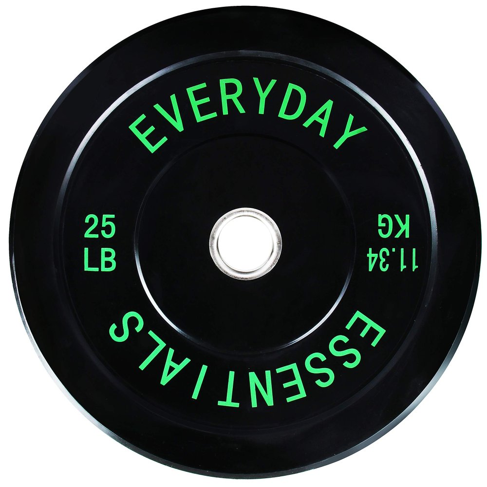 BalanceFrom Color Coded Black Olympic Bumper Plate Weight Plate with Steel Hub, 25LB Pair