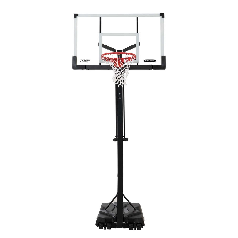 Lifetime 90734 Adjustable Portable Basketball Hoop, 54-Inch Tempered Glass Backboard, Black