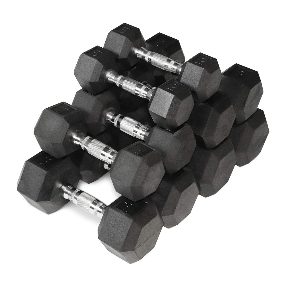 WF Athletic Supply Rubber Coated Hex Dumbbell Set Non-Slip Hex Shape for Muscle Toning, Strength Building, Weight Loss - Multiple Choices Available (b. 200LB Dumbbells Set)