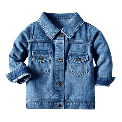 IDOPIP Toddler Kids Baby Boys Girls Denim Jacket Long Sleeve Button Down Jeans Coat Ripped Distressed Trucker Jackets Cowboy Overcoat Basic Casual Outwear with Pockets Blue 02 2-3 Years