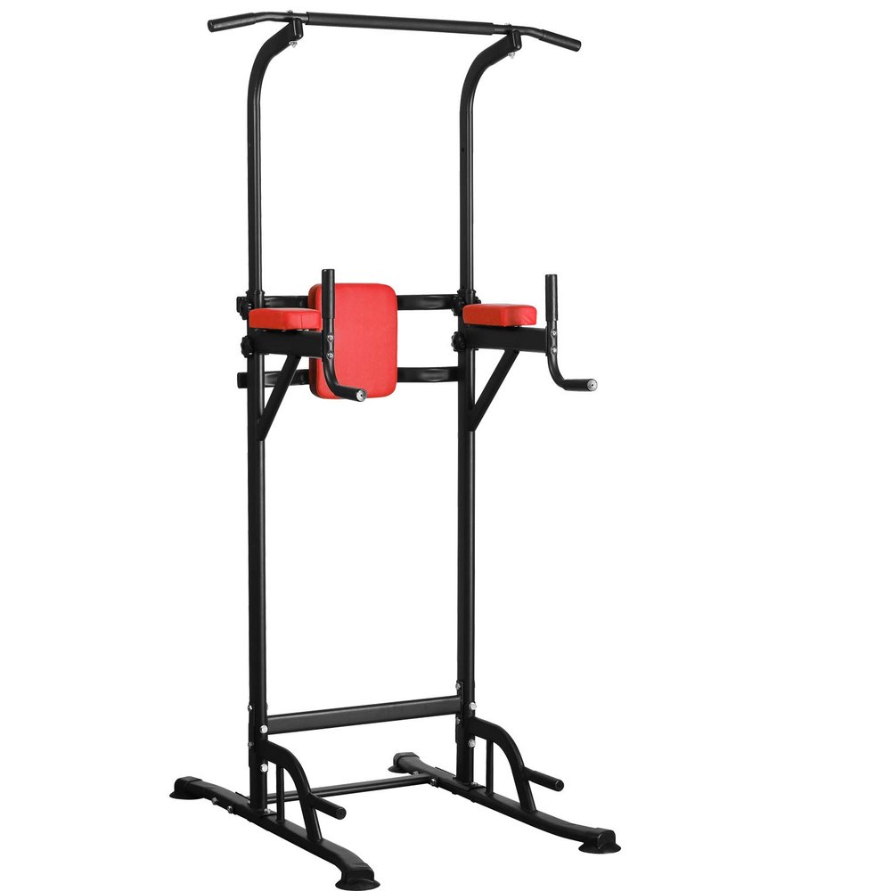HYD-Parts Power Tower Heavy Duty Adjustable Dip Station Multi-Function Strength Training Workout Equipment for Home GymBlack&Red