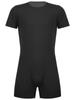 Alvivi Men's Short Sleeves Zipper Shirt Top Boxer Briefs Workout Gymnastics Leotard Bodysuit Black(Crotch) Large view 1