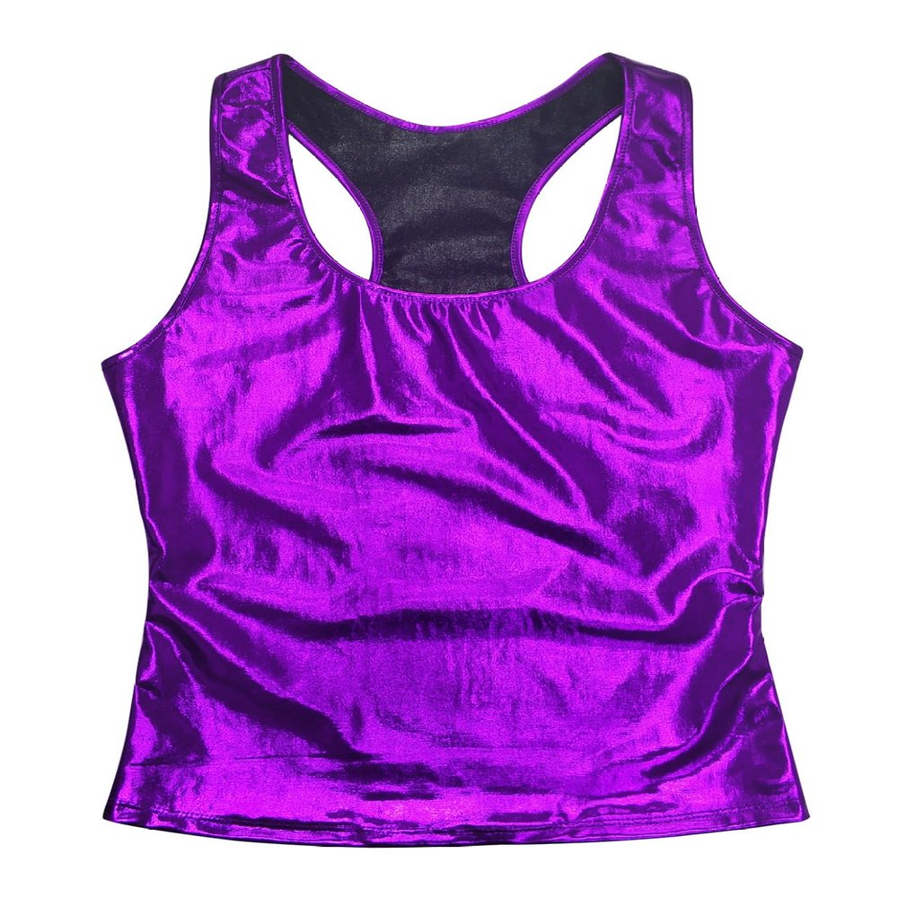 XUNZOO Women's Shiny Metallic Liquid Tank Top Sleeveless Racer Back Slim Fits Vest Camisole for Ladies Purple One Size