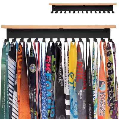 iBobbish Trophy Shelf with Hooks for Medals - Trophy Shelf for Wall Mount Ribbon Display, Trophy Shelves for Gymnastics, Soccer, Wrest,Running Race Medals Awards Rack,Gifts for Runners Luxurious