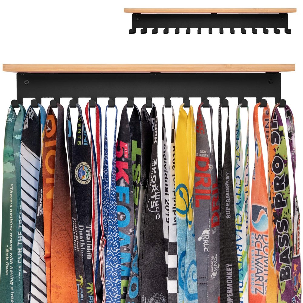 iBobbish Trophy Shelf with Hooks for Medals - Trophy Shelf for Wall Mount Ribbon Display, Trophy Shelves for Gymnastics, Soccer, Wrest,Running Race Medals Awards Rack,Gifts for Runners Luxurious