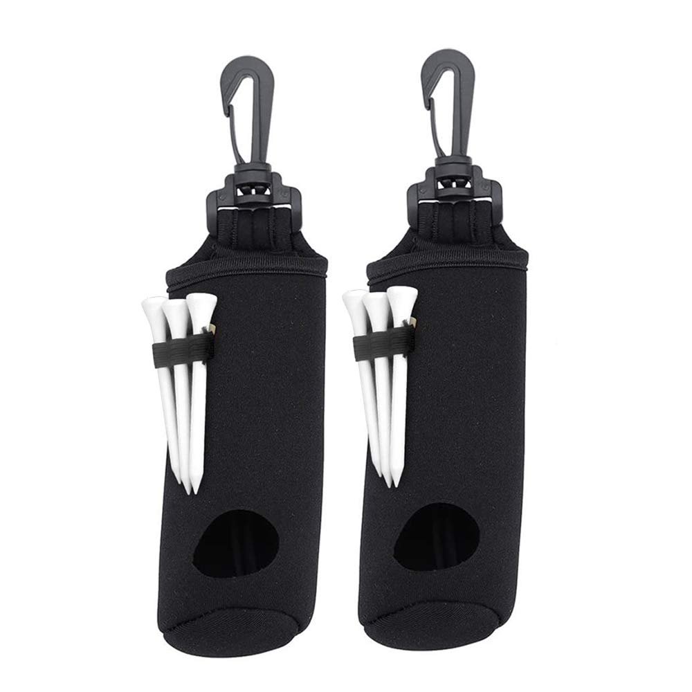 ASENVER 2 Pack Golf Carry Bag with Tee Holder Pouch, Light Weight Hook, Portable Golf Ball Storage Bag for 3 Balls 3 Tees (Black+Black)