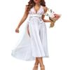 Avidlove Bridal Lingerie Women Lingerie Deep V Neck Nightwear One Piece Sexy Nightgowns Mosaic Lace Mesh Dress White view 1