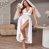 Avidlove Bridal Lingerie Women Lingerie Deep V Neck Nightwear One Piece Sexy Nightgowns Mosaic Lace Mesh Dress White view 3