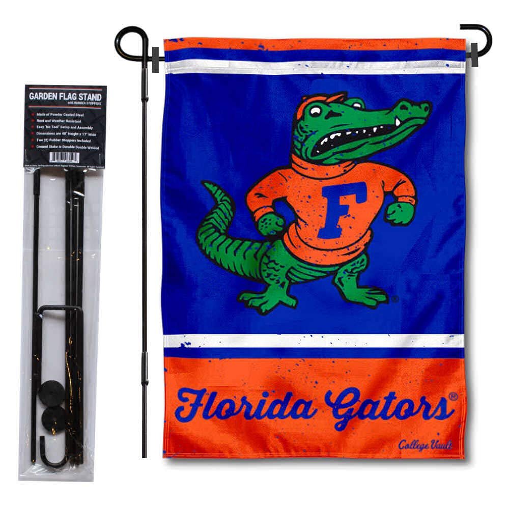 Florida Gators Vintage Retro Throwback Garden Flag with Stand Holder