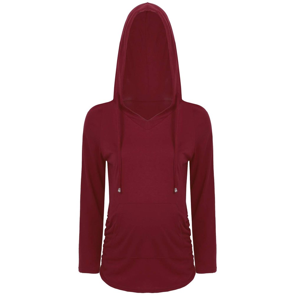 Yartina Maternity Hoodie Long Sleeve Shirts Casual V Neck Top Pregnancy Sweatshirt Tunics Red Small