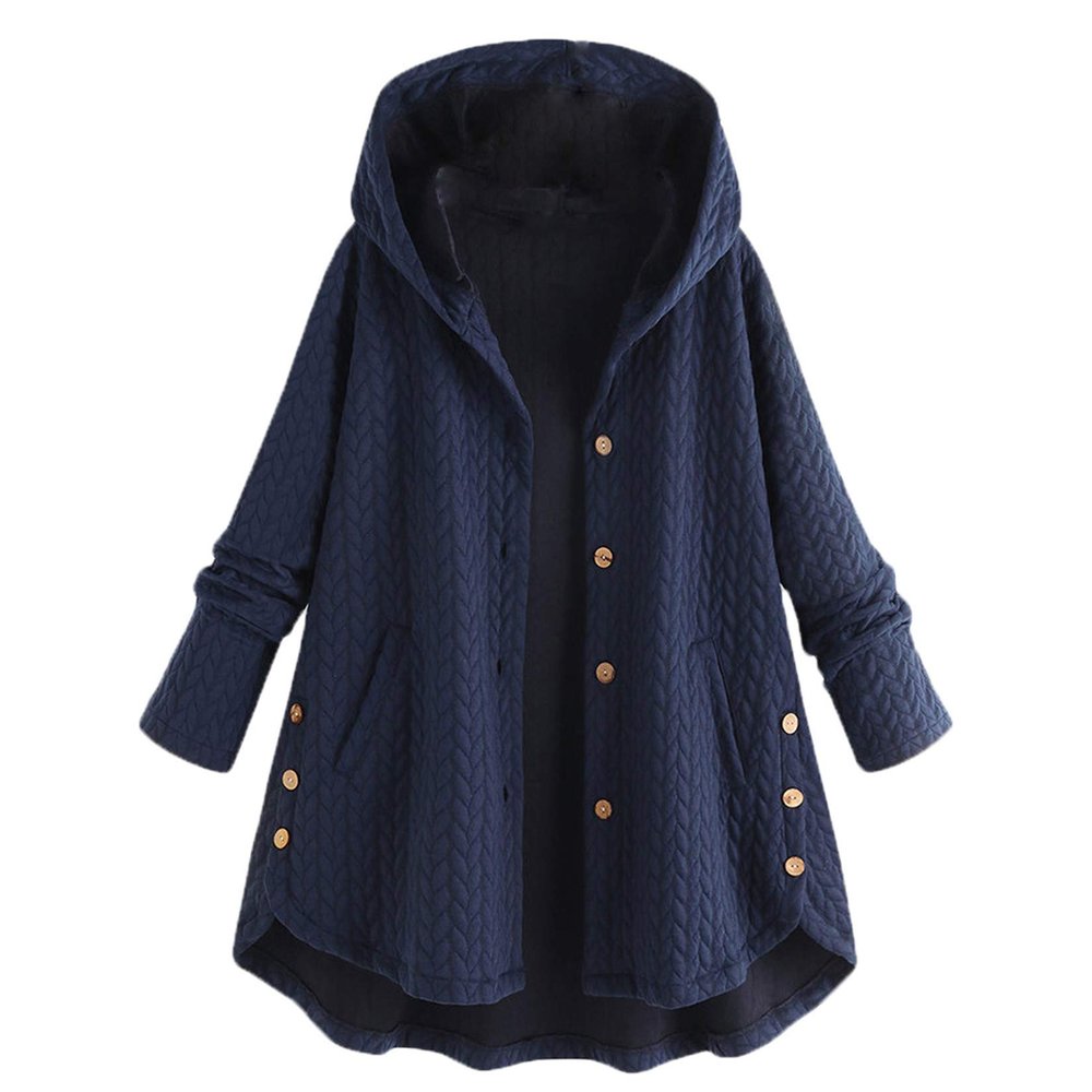 Andongnywell Women Casual Lapel Coat Fleece Fuzzy Faux Shearling Button Warm Autumn Winter Jacket with Pockets (Blue,5X-Large)