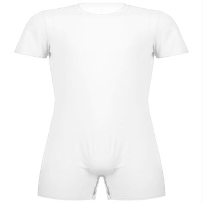 Moily Men's Casual Sports Jumpsuit One-Piece Short Sleeve Wrestling Singlet Romper Bodysuit White Medium