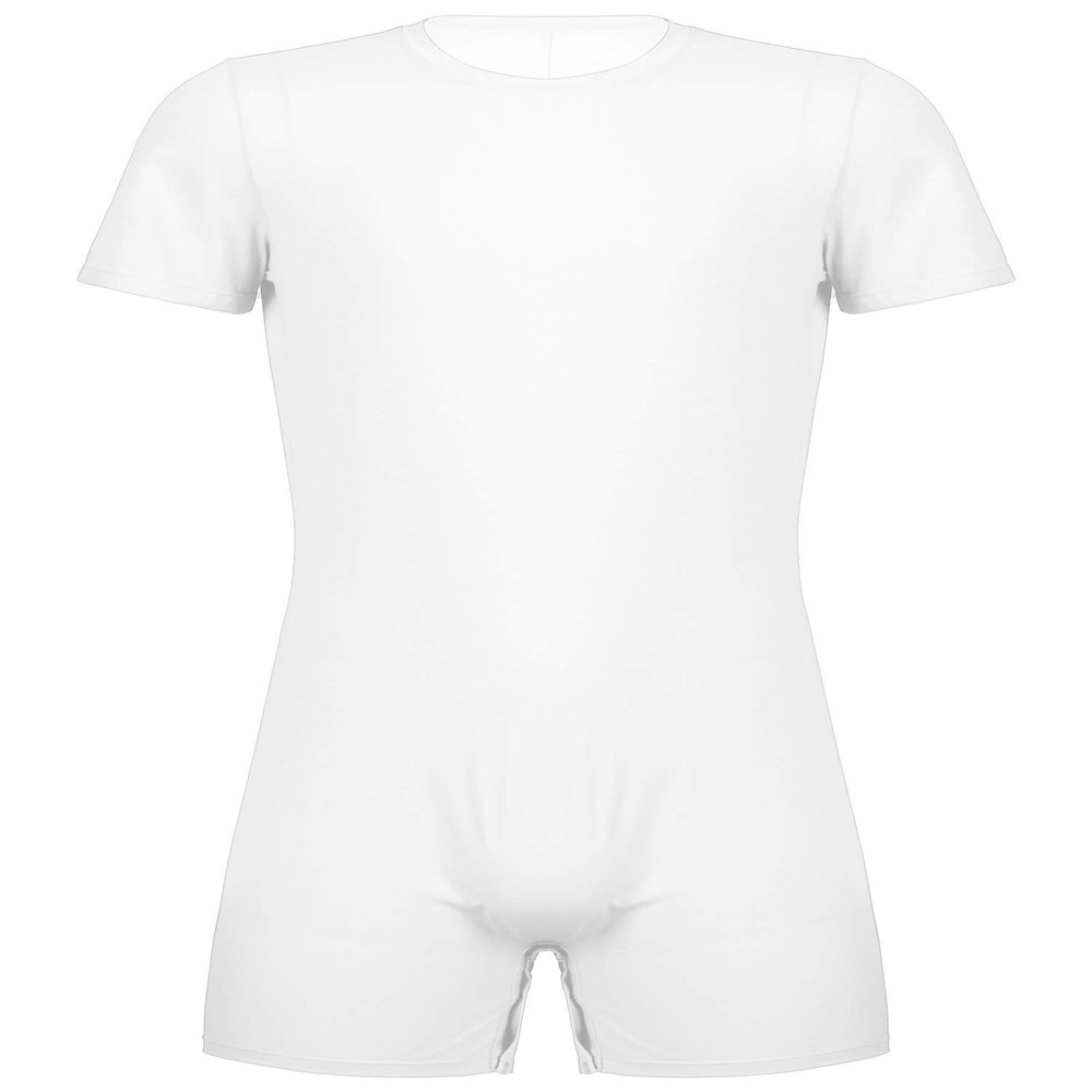 Moily Men's Casual Sports Jumpsuit One-Piece Short Sleeve Wrestling Singlet Romper Bodysuit White Medium