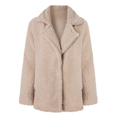 Andongnywell Women Long Sleeve Casual Lapel Fleece Fuzzy Faux Shearling Warm Winter Jackets Granulated Fleece Coat (Apricot,X-Large)