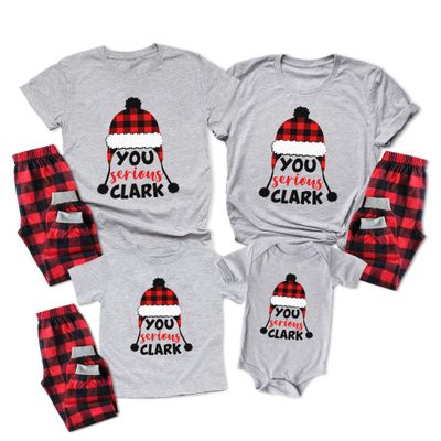 TEEAMORE Matching Christmas for Family You Serious Clark Xmas Buffalo Plaid T-Shirt and Pant Set Athletic Heather