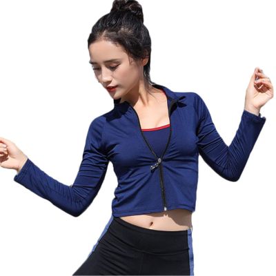 Andongnywell Women's Slim Fit Yoga Workout Jacket Full Zip Running Lightweight Outerwear with Zipper Pockets (Blue,Small)