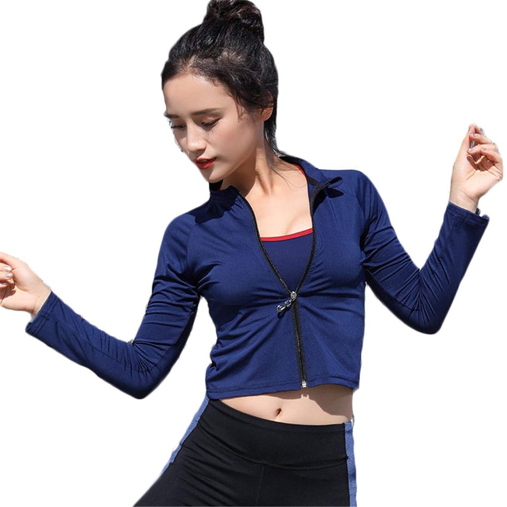 Andongnywell Women's Slim Fit Yoga Workout Jacket Full Zip Running Lightweight Outerwear with Zipper Pockets (Blue,Small)