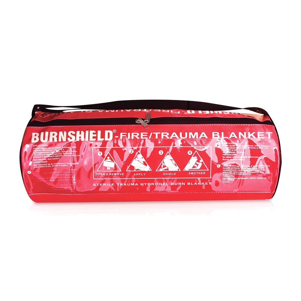 Burnshield Wool Sterile Burn Fire Hydrogel Soaked 5 x 6 Trauma Survival Blanket Dressing in Shoulder Barrel Bag