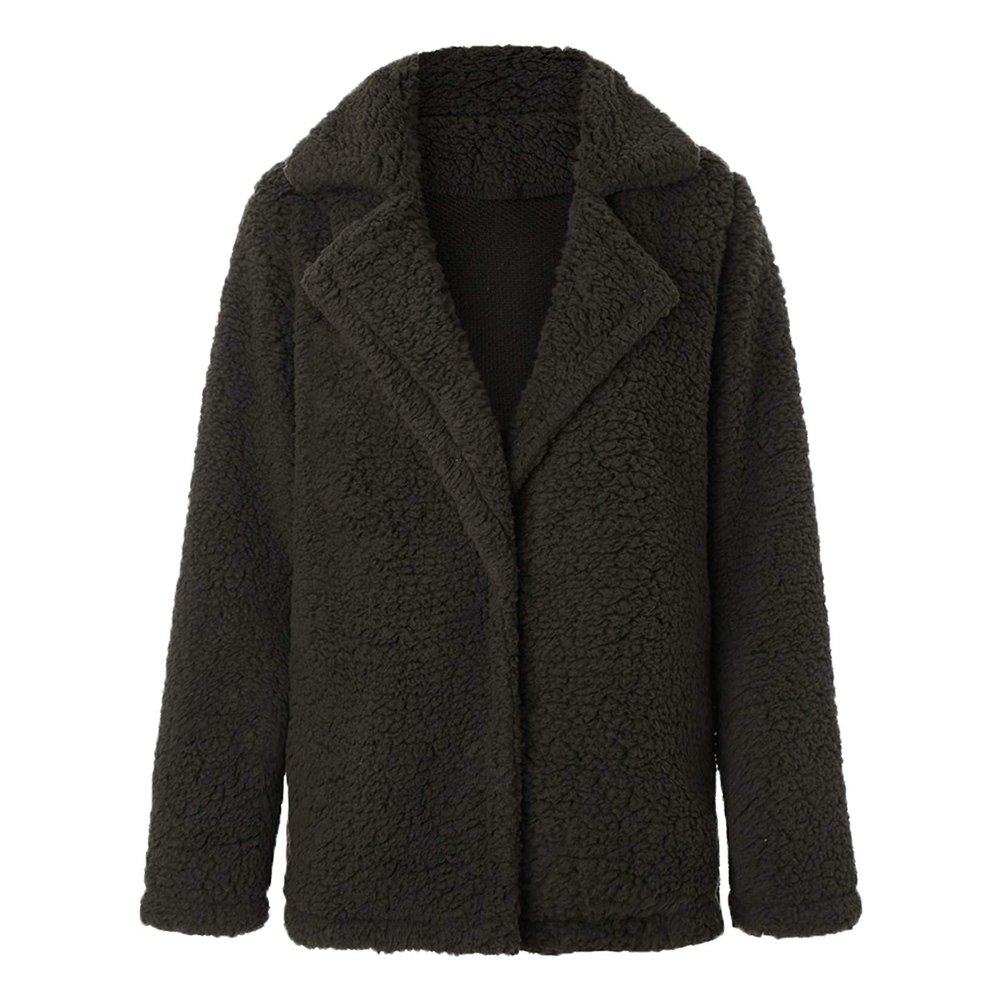 Andongnywell Women Long Sleeve Casual Lapel Fleece Fuzzy Faux Shearling Warm Winter Jackets Granulated Fleece Coat (Green,Small)