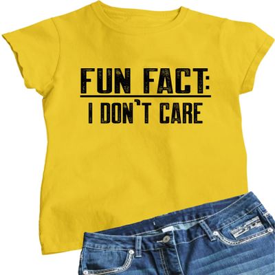 Go All Out XX-Large Yellow Womens Fun Fact I Don't Care Funny T-Shirt