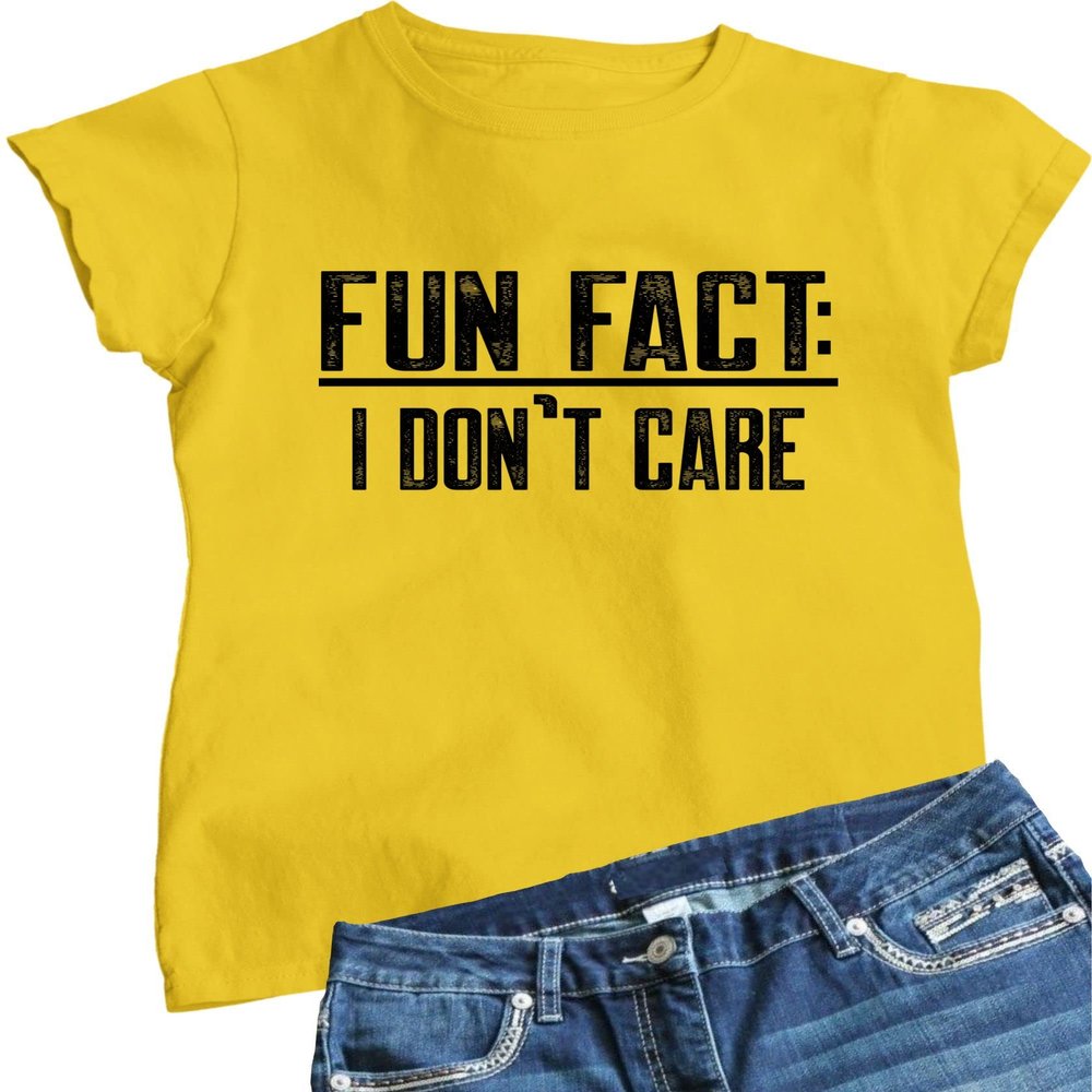 Go All Out XX-Large Yellow Womens Fun Fact I Don't Care Funny T-Shirt
