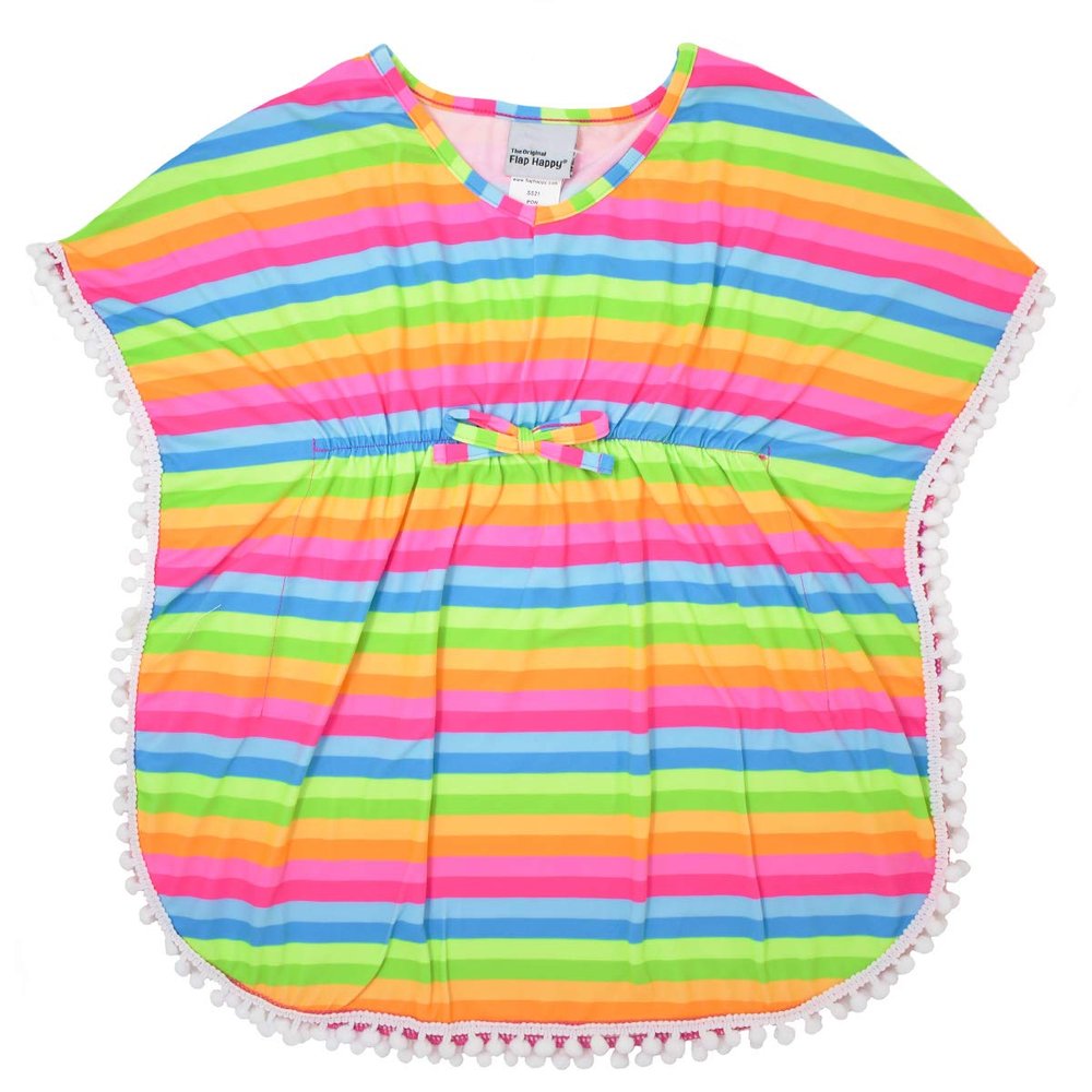 Flap Happy baby girls Upf 50+ Kaia Beach Swim Cover-up Playwear Dress, Neon Stripe, 2T US