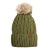 C.C Thick Cable Knit Faux Fuzzy Fur Pom Fleece Lined Skull Cap Cuff Beanie, Olive Green view 1