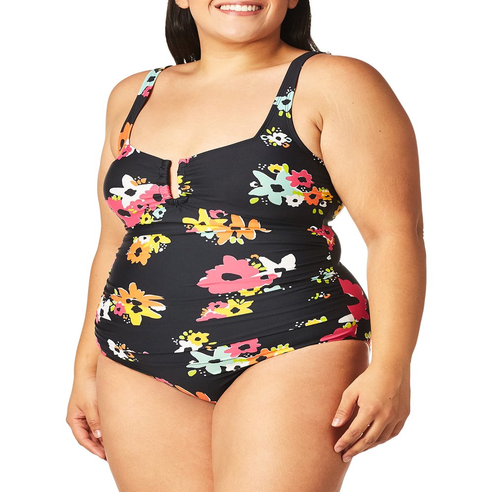 Anne Cole Ruched U Trim One Piece Swimsuit Multi Print