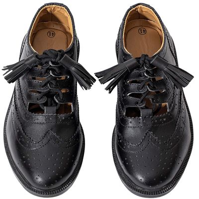 Ghillie Brogues Leather Scottish Kilt Shoes, Black (UK 12 / EU 46)