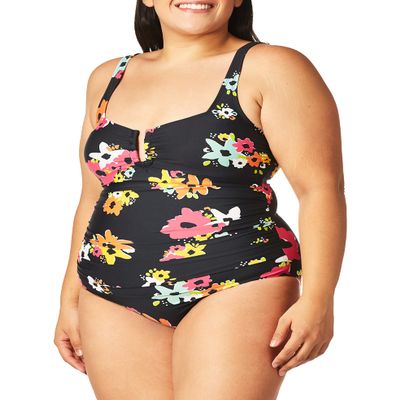 Anne Cole Ruched U Trim One Piece Swimsuit Multi Print