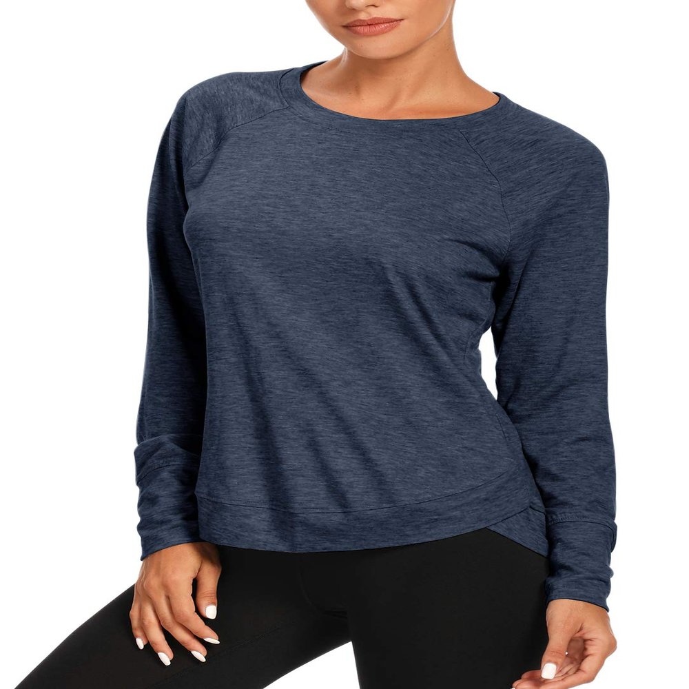 Muzniuer Long Sleeve Yoga Shirt for Women in Navy, XL - Soft, Crew Neck, Workout, Running, Pilates, Exercise, Fitness, Gym, Hiking Apparel